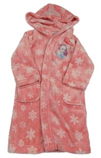 Růžový plyšový župan s Elsou a vločkami a kapucí C&A