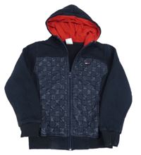 Tmavomodrá kostkovaná/vzorovaná propínací mikina s kapucí Tommy Hilfiger