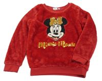 Červená chlupatá mikina s Minnie a flitry Disney