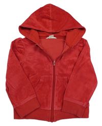 Červená sametová propínací mikina s kapucí H&M