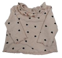 Světlerůžový melírovaný úpletový svetr se srdíčky a volánkem Matalan