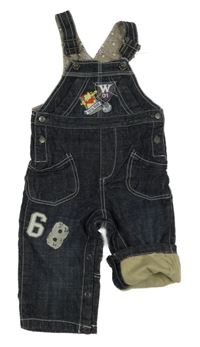 Tmavomodré riflové laclové podšité kalhoty s Pú a číslem Disney