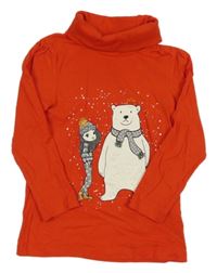 Červený rolák s dívkou a medvídkem lupilu