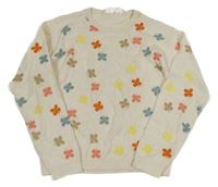 Smetanový melírovaný svetr s barevnými motýlky H&M