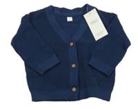 Nové - tmavomodrý žebrovaný propínací svetr M&S