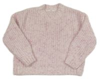 Světlerůžovo-bílý melírovaný žebrovaný žinylkový crop svetr M&S