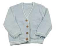 Světlemodrý propínací svetr s medvídkem a pruhy Nutmeg