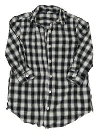 Černo-bílá kostkovaná vzorovaná propínací tunika Tu