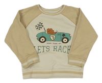 Světlebéžovo-béžová melírovaná mikina se závodním autem a nápisy St. Bernard