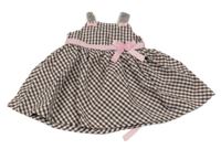 Hnědo-bílé károvano/kostkované letní šaty s mašlemi a motýlkem Baby Beri 