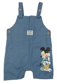 Modré riflové laclové kraťasy s Mickey a Donaldem a kapsou Disney