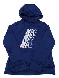 Tmavomodrá funkční sportovní mikina s logy a kapucí Nike
