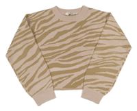 Světlerůžovo-hnědý vzorovaný pletený crop svetr H&M