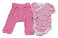 2Set - Růžovo-bílé pruhované žebrované zavinovací body + růžové turecké tepláky Ergee