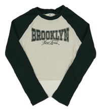 Bílo-smaragdové žebrované crop triko s nápisy H&M