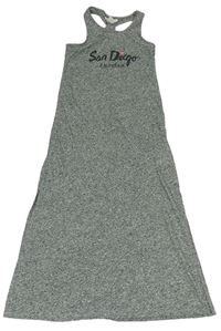 Šedé melírované lněné šaty s nápisy H&M