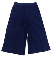 Tmavomodré plisované sametové culottes kalhoty Tu