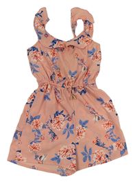 Růžový květovaný lehký kraťasový overal Primark