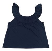 Tmavomodré crop tričko s volánem H&M