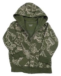 Khaki propínací mikina se stavebními stroji a kapucí Primark