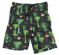 Černé kraťasy s palmami a plameňáky H&M