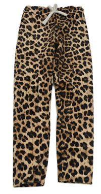 Béžovo-hnědo-černé plyšové legíny s leopardím vzorem