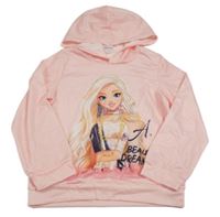 Růžová lehká mikina s dívkou a kapucí