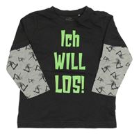 Antracitovo-šedé triko s nápisem a dinosaury Topolino