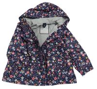 Tmavomodrá květovaná šusťáková jarní bunda s kapucí Topomini
