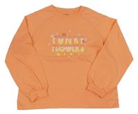 Broskvová mikina s nápisem a květinami Vertbaudet