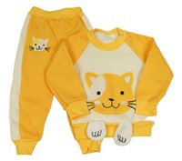 2set - Smetanovo-hořčicová mikina s kočkou + tepláky