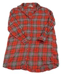 Červeno-barevné kostkované třpytivé propínací košilové šaty H&M