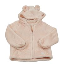 Světlerůžová chlupatá propínací mikina s kapucí s oušky F&F