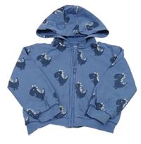 Modrá propínací mikina s dinosaury a kapucí M&S