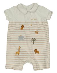 Bílo-medový pruhovaný kraťasový overal se zvířaty Sergent Major