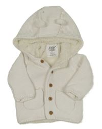 Bílý zateplený propínací svetr s kapucí F&F