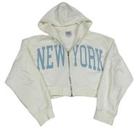 Smetanová propínací crop mikina s nápisem a kapucí Zara