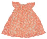 Smetanovo-neonově oranžové šifonové plisované šaty s motýly H&M