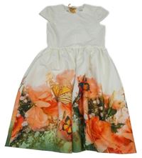 Nové - Smetanovo-barevné šaty s motýly a květy