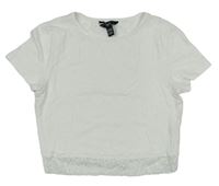 Bílé crop tričko s krajkou New Look