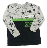 Šedo-černo-zelené pyžamové triko s Minecraft George