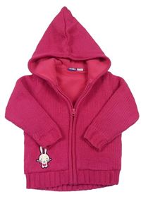 Růžový pletený propínací zateplený svetr s kapucí Lupilu