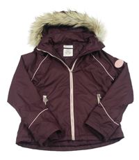 Vínová šusťáková zimní bunda s kapucí s kožešinou H&M