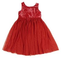 Červené sametové slavnostní šaty s tylovou sukní H&M