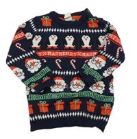 Tmavomodro-červený vzorovaný vánoční svetr H&M