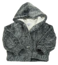 Tmavošedý chlupatý podšitý kabátek s kapucí 