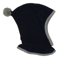 Tmavomodrá fleecová kukla s bambulí 