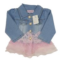 Nové - světlemodrá riflová bunda s tylem a krajkou 