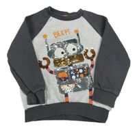 Šedo-tmavošedá mikina s robotem z flitrů F&F