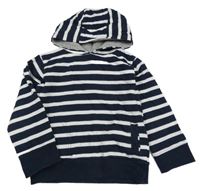 Tmavomodro-bílá pruhovaná mikina s kapucí 